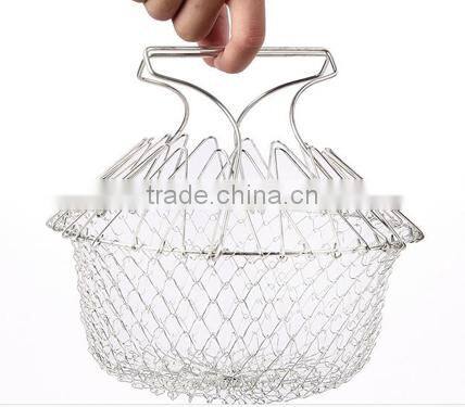Kitchen Cooking Hand-held /Chef Basket/Foldable Stainless Steel Wire Chef Basket
