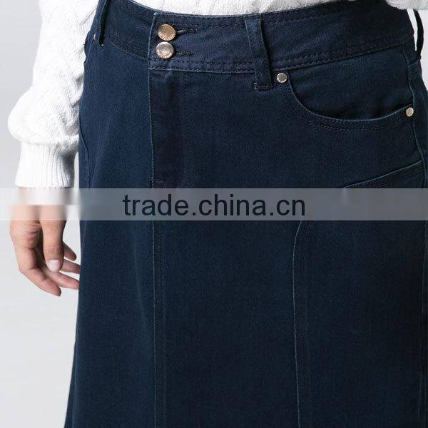 Top quality dark blue cotton blue color girls soft denim long skirt