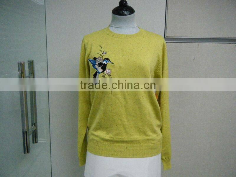 high fashion embroidery women's round neck fabric pullover sweater