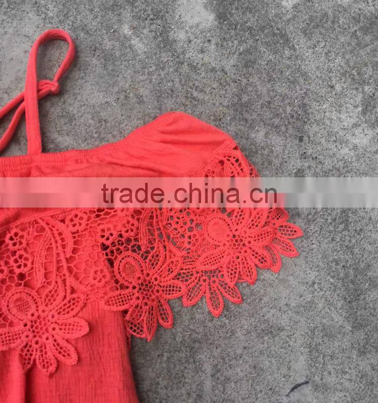 Stocklots ladies lace plain red boat neck t-shirts