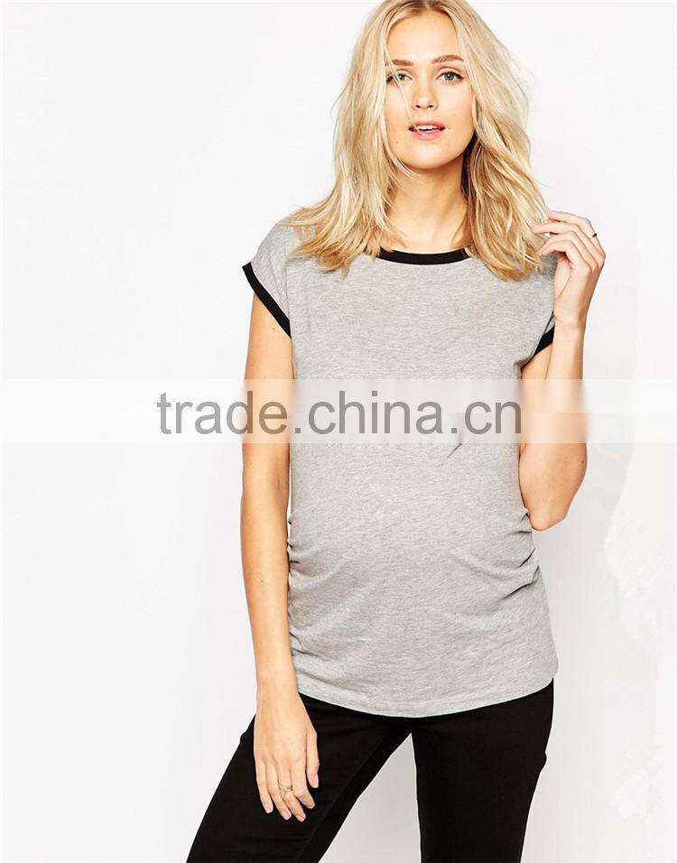 Maternity contrast binding tee maternity clothes manufacturers