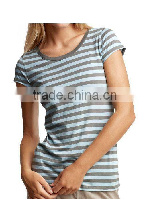 WOMEN'S STRIPED CREW NECK T SHIRT
