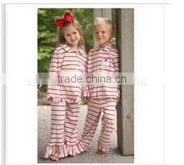 Persnickety Christmas Fashion 2015 New year stripe pajamas Baby girls kids unisex stripe pajamas print clothing set outfits