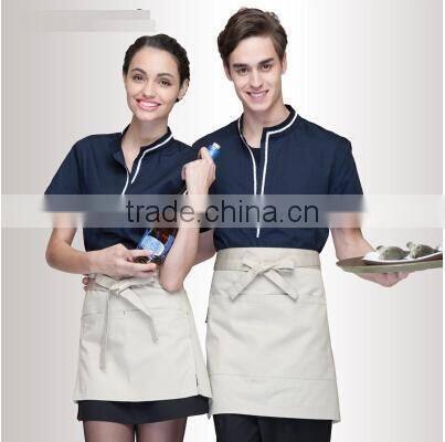Juqian 2016 custom factory price latest stylish navy cheap short sleeve summer Unisex hotel staff uniform designs in China