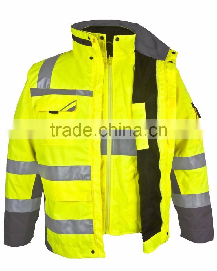 EN20471 EN343 3:3 high visibility 3 in 1 parka safety reflector jacket