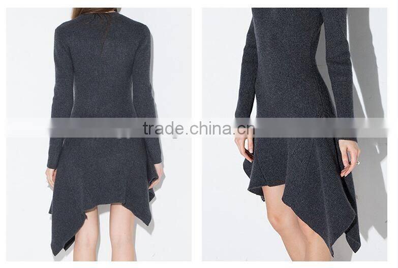 Women's autumn new arrival long sleeve knitted slim fit irregular bottom dress