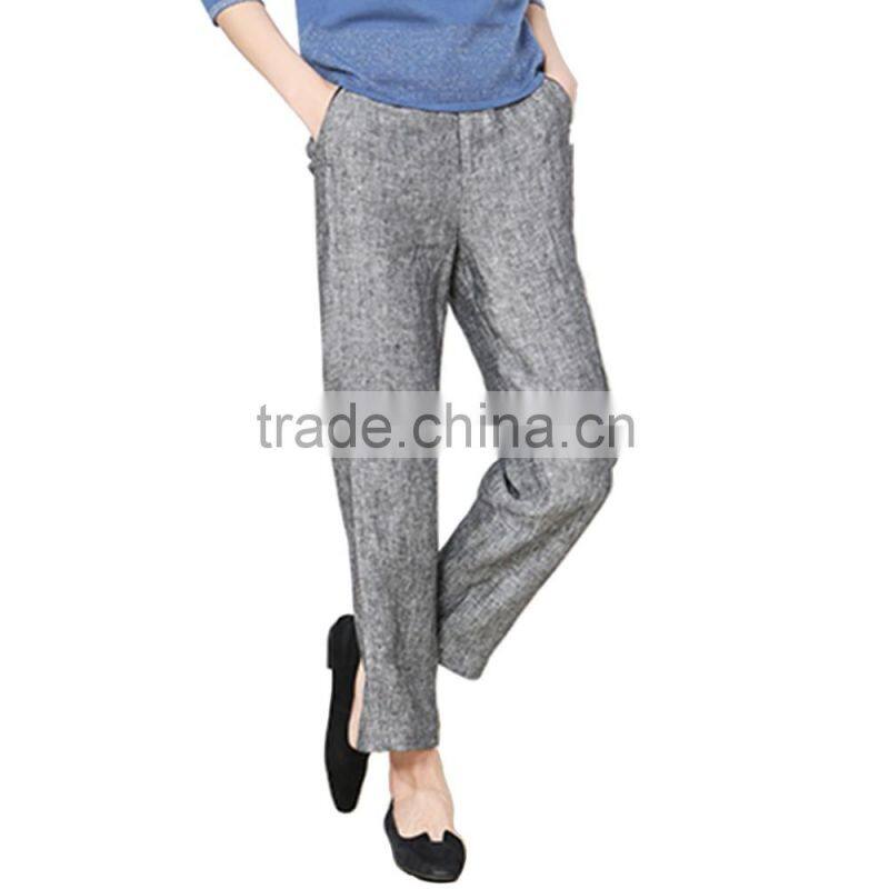 2016 Customized women stylish Breathable linen casual pants pattern