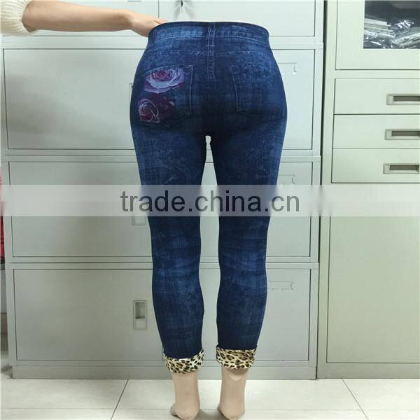 Sexy SKINNY JEANS M/L Mock Denim Cropped Jegging Seamless patch sewing style 3