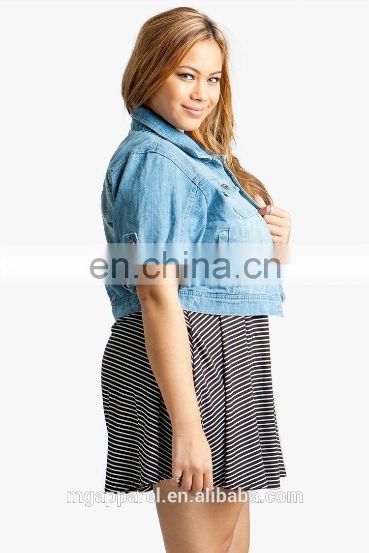 China OEM plus size clothes crop length denim jacket woman
