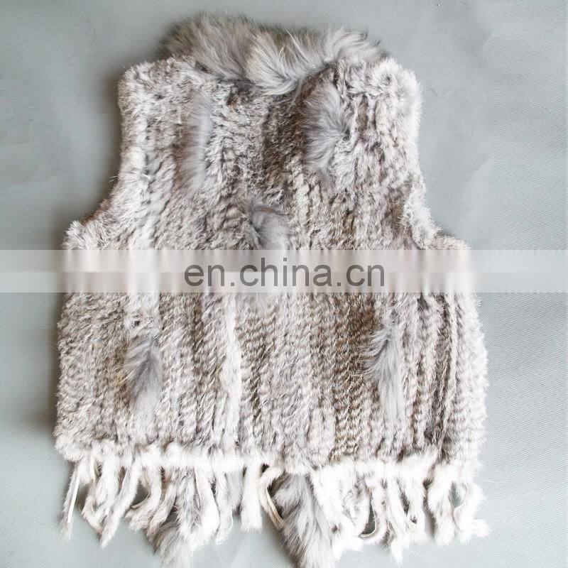 Real rabbit fur knitted weaven pattern fur vest/gilet