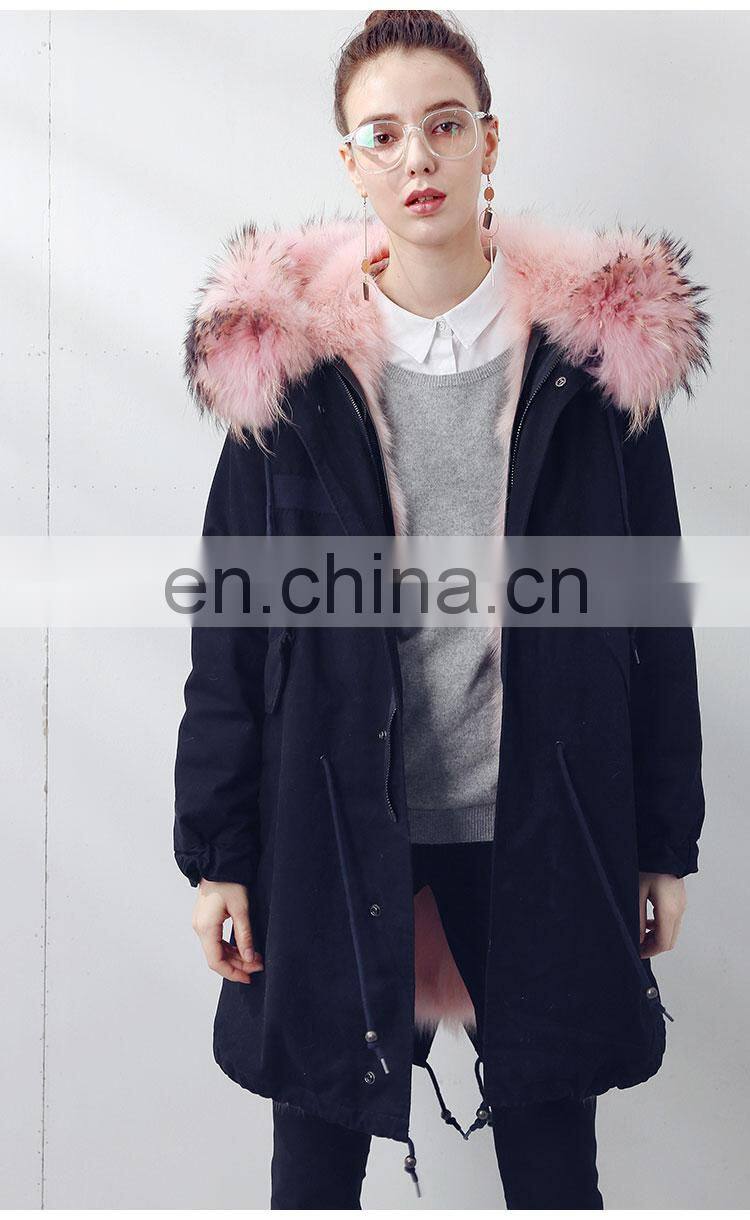 Custom Soft Cheap European Style Real Fox Fur Lining Women Hooded Coat