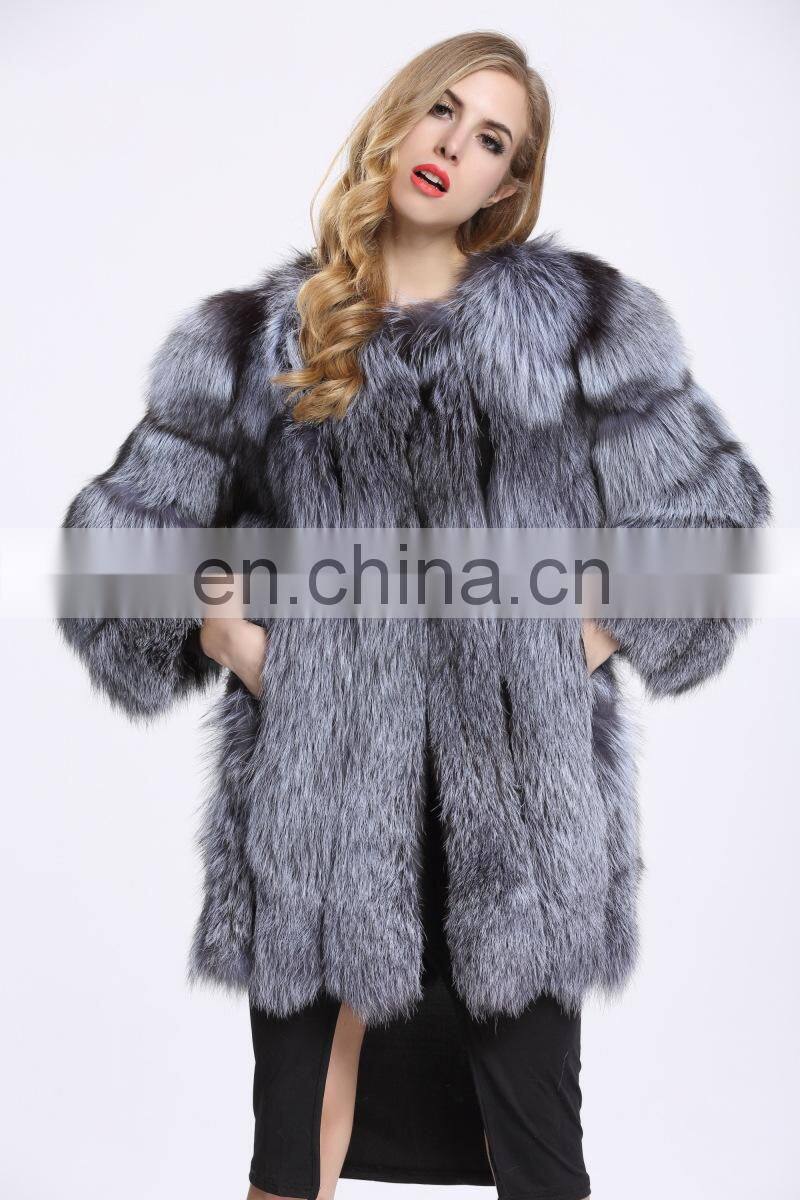 Latest Women Fashionable Fox Fur Jacket Lovely Beautifur Real Silver Fox Fur Coat Sex