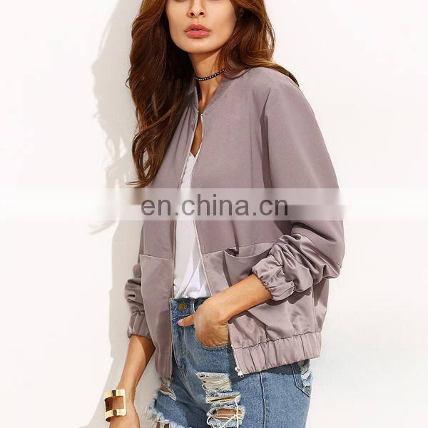 Guangzhou garments woman clothing color block panel bomber jacket
