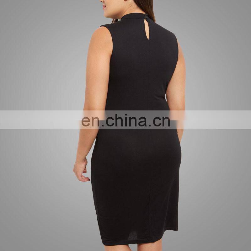 Black twist front ladies high neck dress plus size high neck skater dress casual dresses
