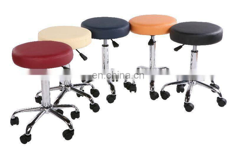 High quality round PU leather seat height adjustable bright color lab chair stool with wheels