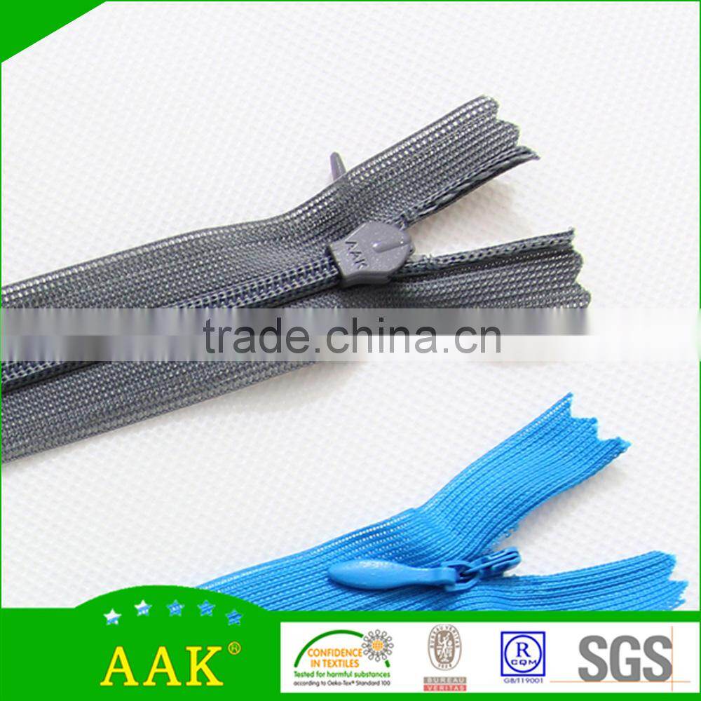 Apparel zippers korea for clothing 3# invisible zippers with water drop puller