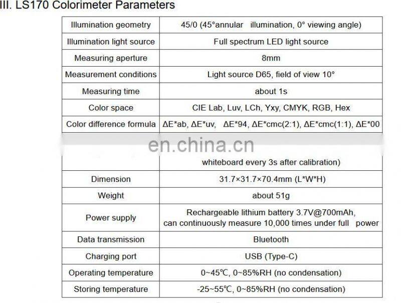 LS170 45/0 Handheld Portable Colorimeter w/ Cellphone APP For Ordinary Printing Surface Coating Film