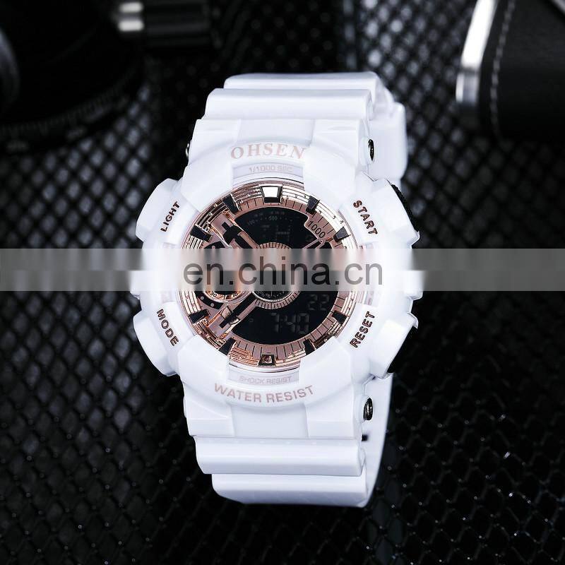 OHSEN AD1803 Men Digital+Quartz Watches 30M Water Resistant LED Digital Plastic Wristwatch