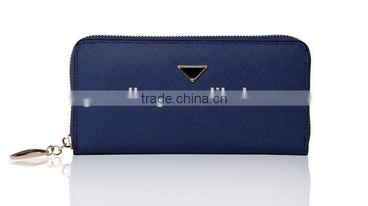 High Quality Fashion Genuine Leather Woman Long Zipper Clutch Wallet for Ladies