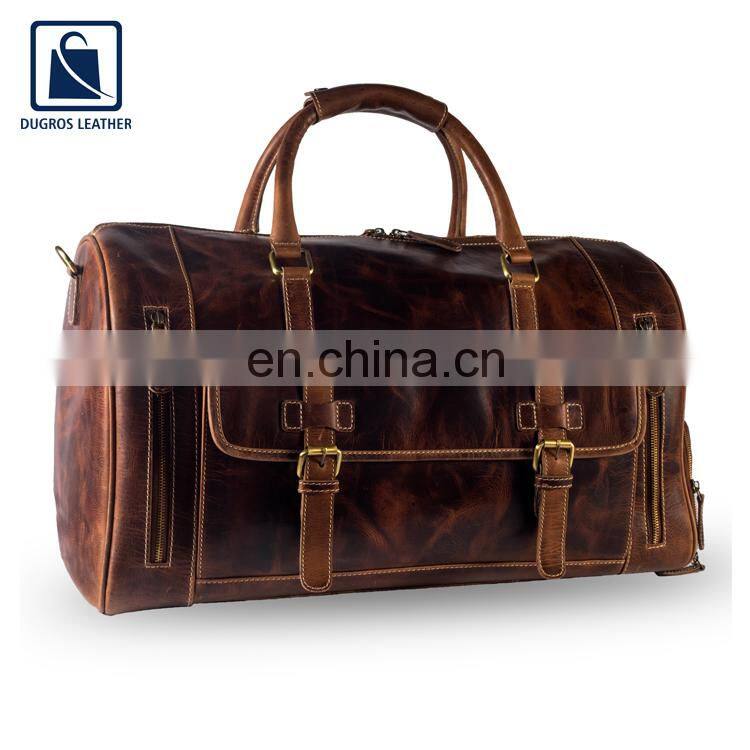 Buff Antique Fittings Made Superior Quality Fashion Leather Men Duffel Bag for Global Purchasers
