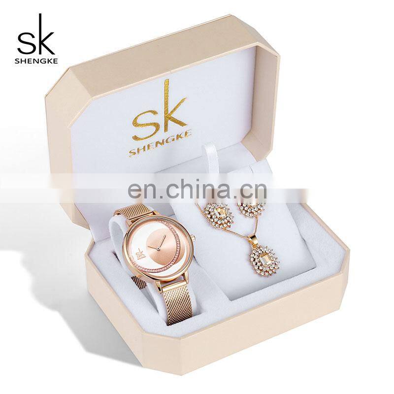 SHENGKE Dazzling Dial Alloy Watches Woman Black Mesh Belt Alloy Waterproof Ladies Wholesale Watches K0088L Reloj Para Mujer