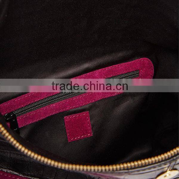 Fashion Foldover Marsala Burgundy Suede Clutch Bag With Crocodile Pattern Flap