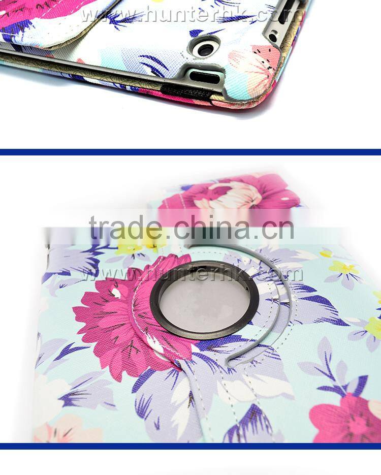 Printed Rose Garden Rotating Tablet Case For iPad 4