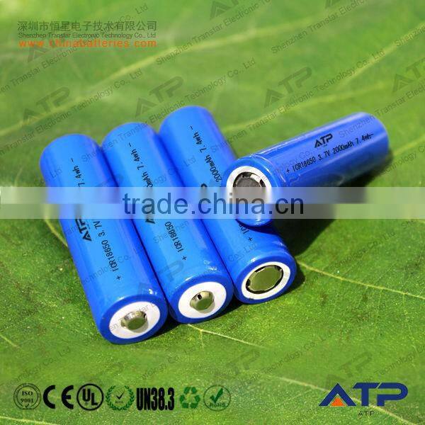 icr18650 2000mah 3.7v rechargeable battery / li-ion battery 3.7v 2000mah / 18650 li ion cell