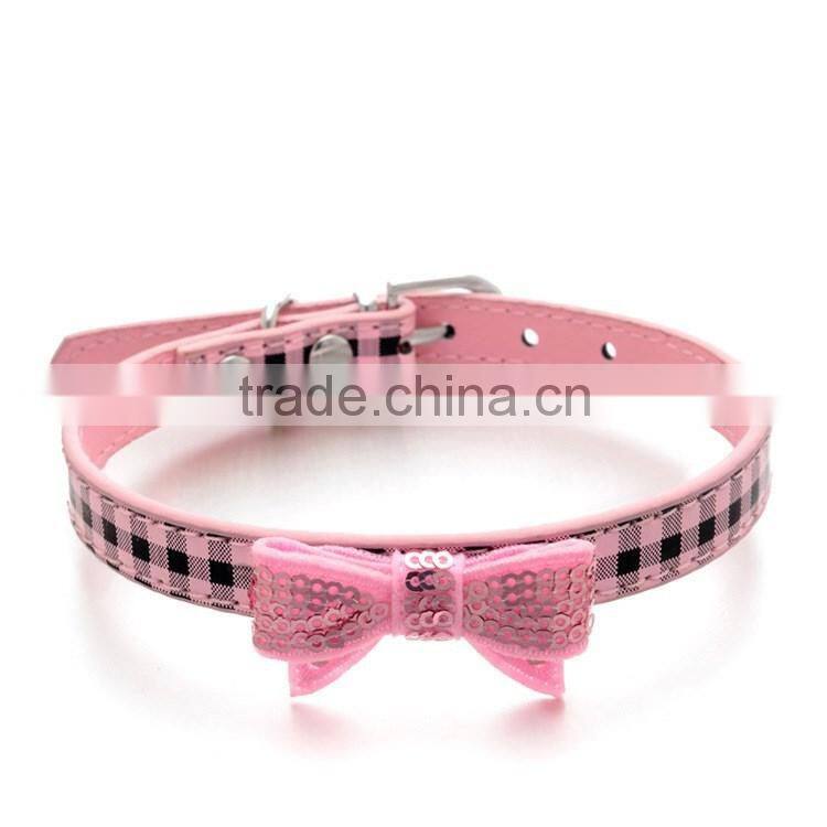 Wholesale dog collar supplies square sequins embroidery bows pet collar