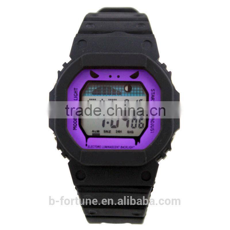 FT1185_PU Purple Color Dial LCD display Plastic digital rubber watches