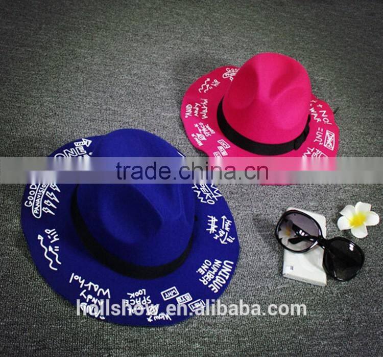Autumn Winter Fedora Hat Creative Painting Large Brim Women Sun Hat