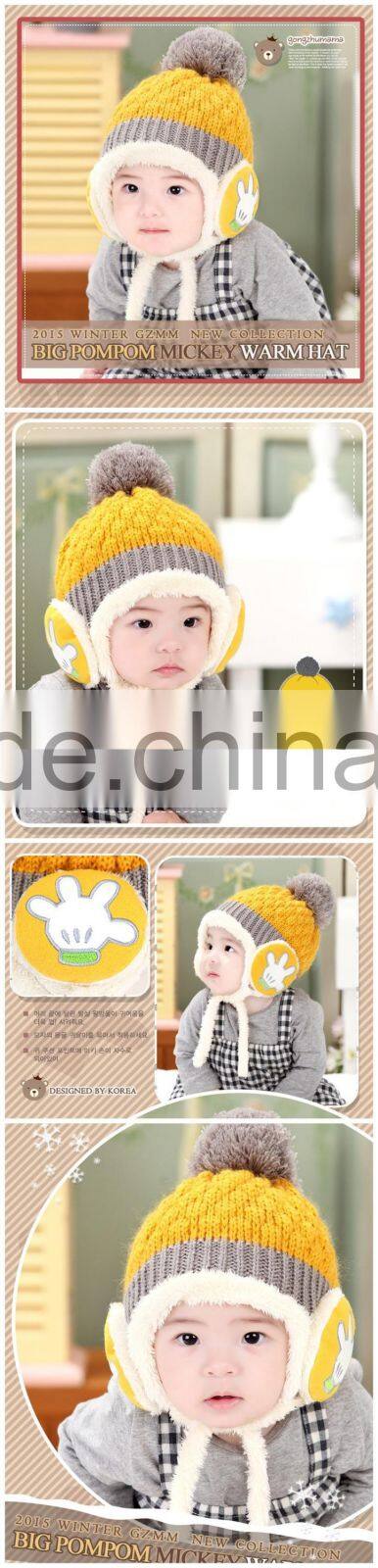 Wholesale Winter Latest Cute Hand Embroidery Earflap Knitted Baby Hat