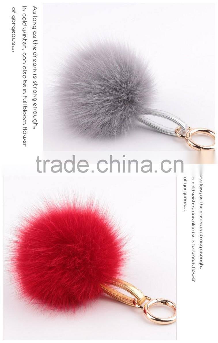 Multi Colors Women Girls Keychain Bag Phone Carkey Ornaments Fox Fur Pom Pom Keyring