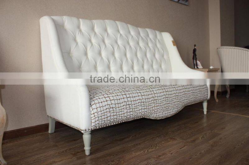 Living room settee fabric button tufted linen cream sofa