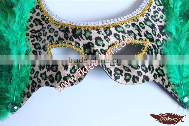 New Products 2016 Venetian Green Cock Feather Mask With Cloth Halloween Mask For Party And Stage Decoration