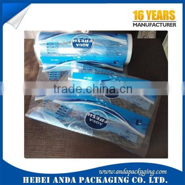 plastic film roll for water sachet 500ml/pure water plastic packaging/450ml juice packaging bag