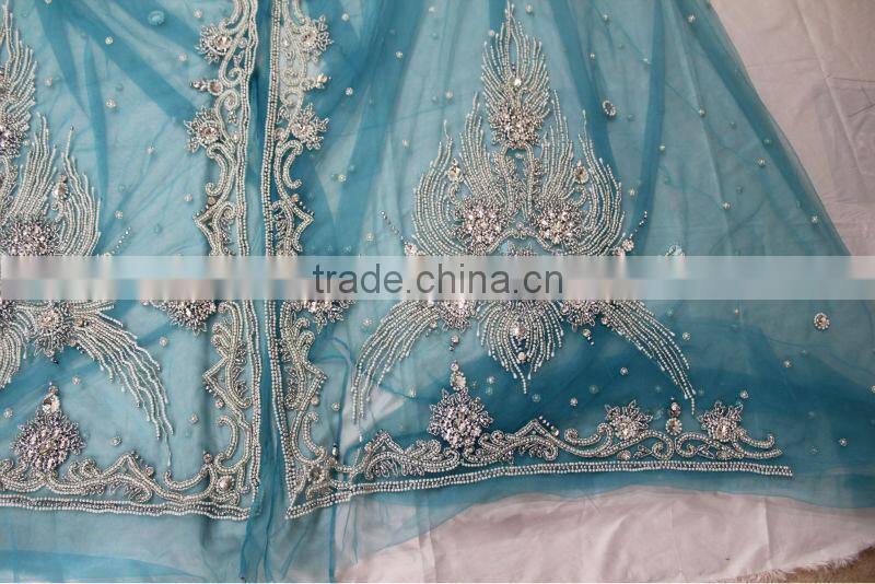 blue Stone work designer Partywear sarees lace fabric (NEX-026-4)