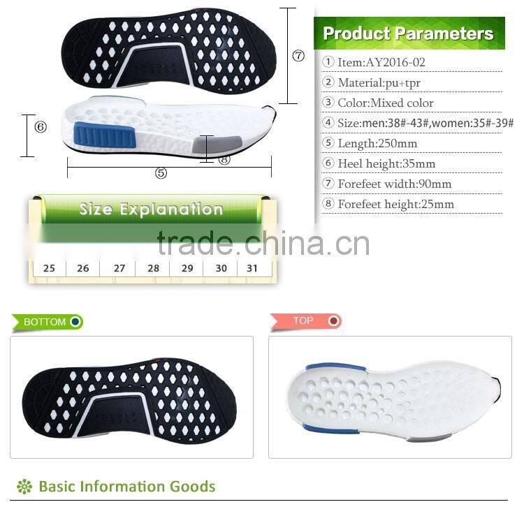 latest design sole type unisex sports shoe sole pu+tpu sole