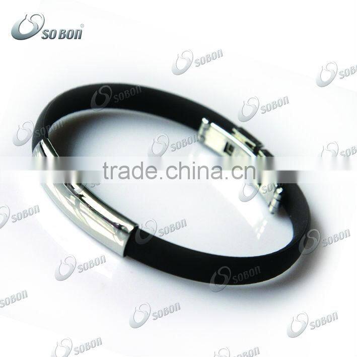 Fitness sport health energy care silicone bracelet with metal plate engraved logo