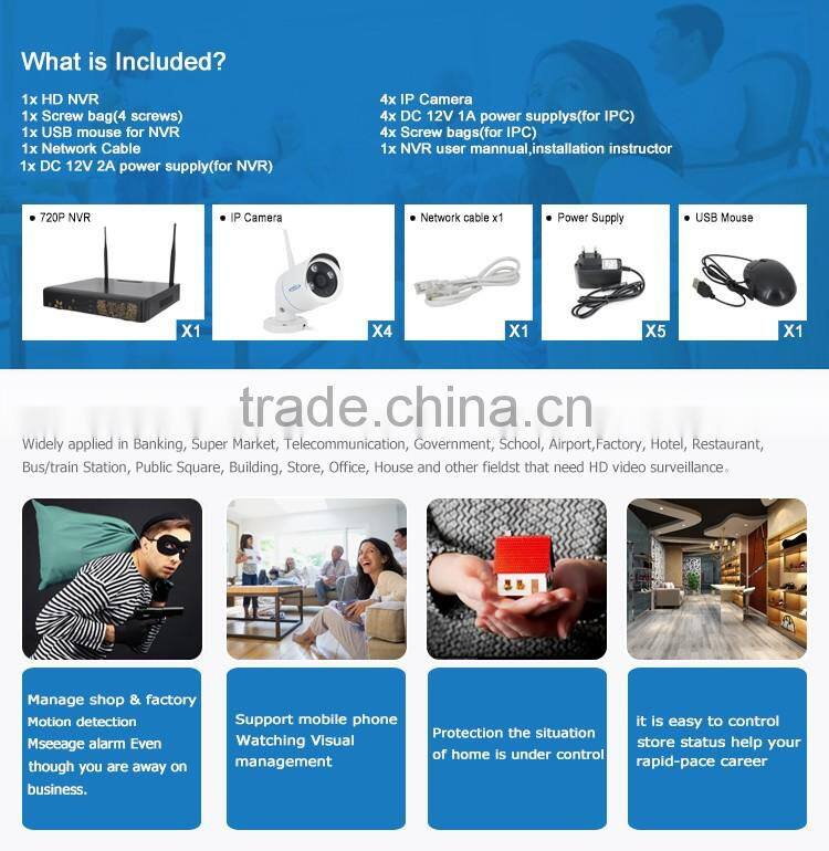 PLV 720P cctv wireless security camera system wireless H.264 4ch wireless NVR Kit