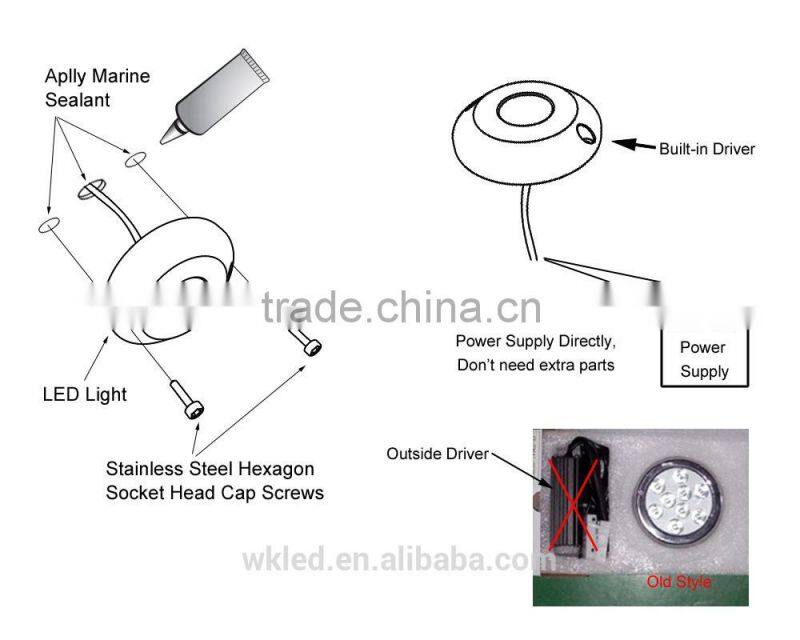Surface Mount wireless 60w led boat light ip68 led deck light red light