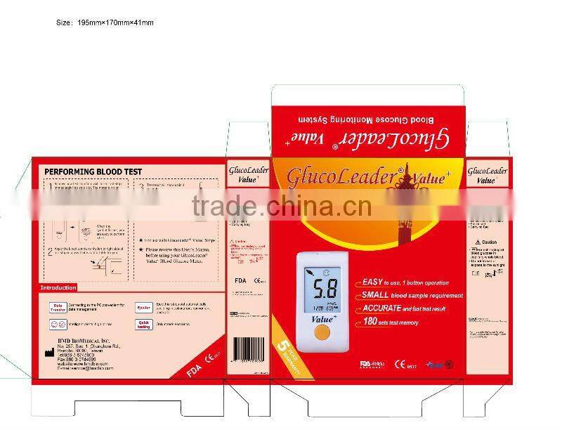 no code USB cable new blood glucose meter Value+ intelligent alerts blood glucose test meter