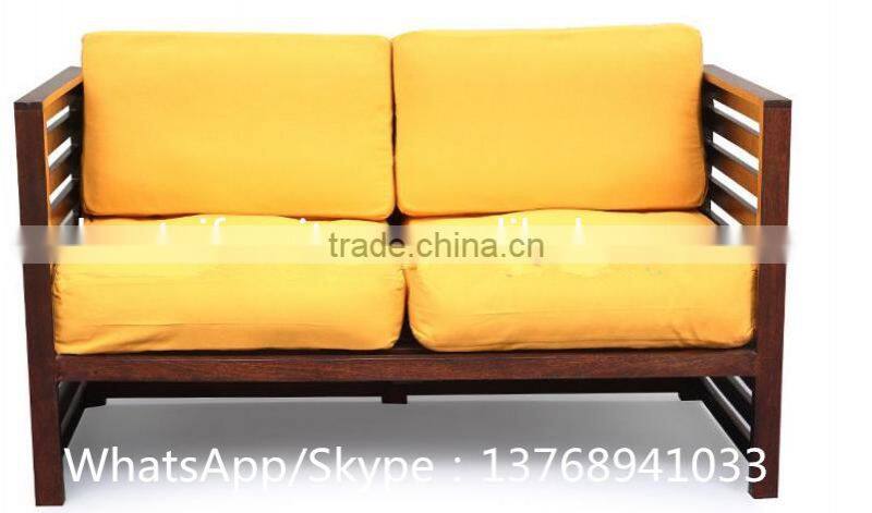 wooden frame classic two seat sofa with cushions for living room