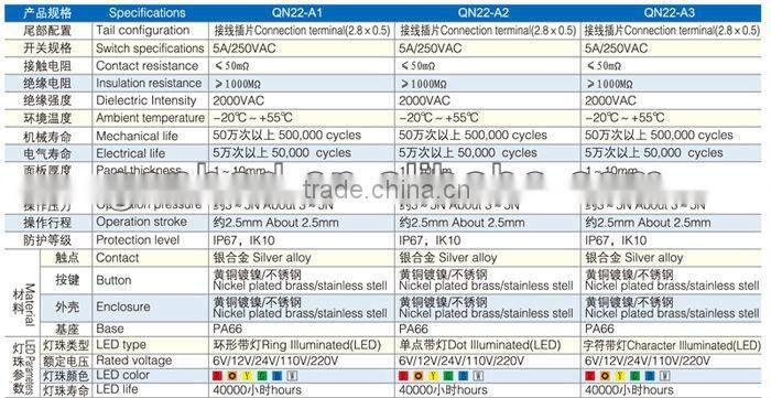 Ring illuminated 22mm push button switch