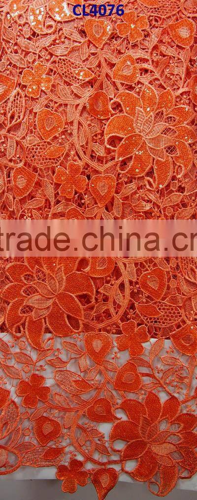 CL4076 peach 2014 New fashion sequins lace with factory price,solf and unique pattern 5 yards