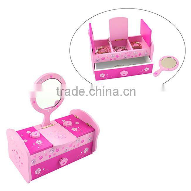 Kids desk top wood organizer,decorative drawer crown desktop mirror box