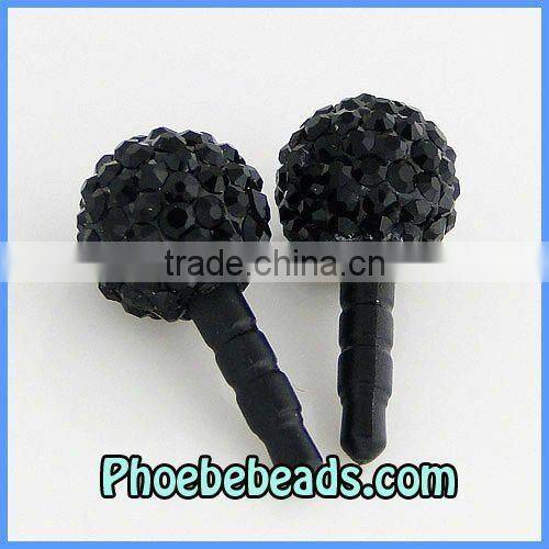 Wholesale Black Plastic Crystal Rhinestone Ball Anti Dust Plug For Iphone Cellphone Earphone Headset Dustproof Cap MDP-P1202