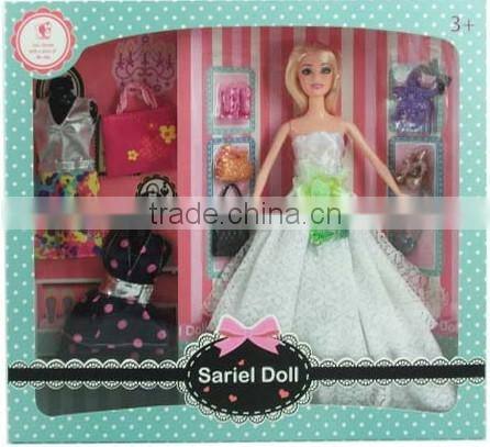 11.5 inch plastic pretty doll with different dress shoes and handbag and so on