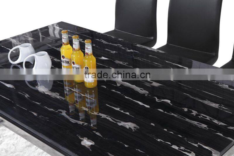 marble top metal frame dining table chairs