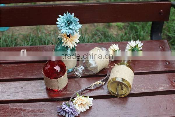 wholesale cheap small round colored glass vase for flower with linen